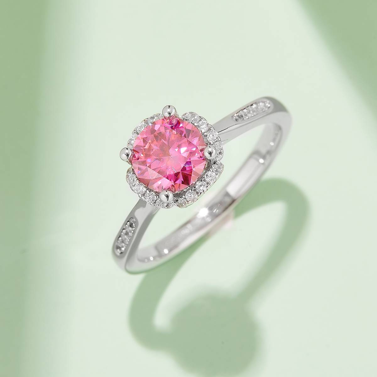 Micro inlaid Hua Nian Hua S925 silver plated white gold Moissanite women's ring 1 carat D-grade